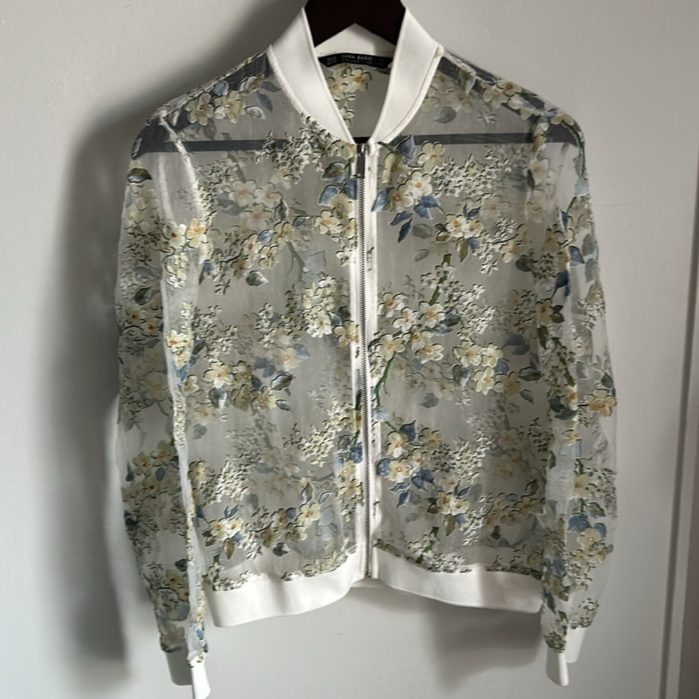 Zara Basic Collection Women’s Sheer floral Print Bomber Spring Summer Jacket